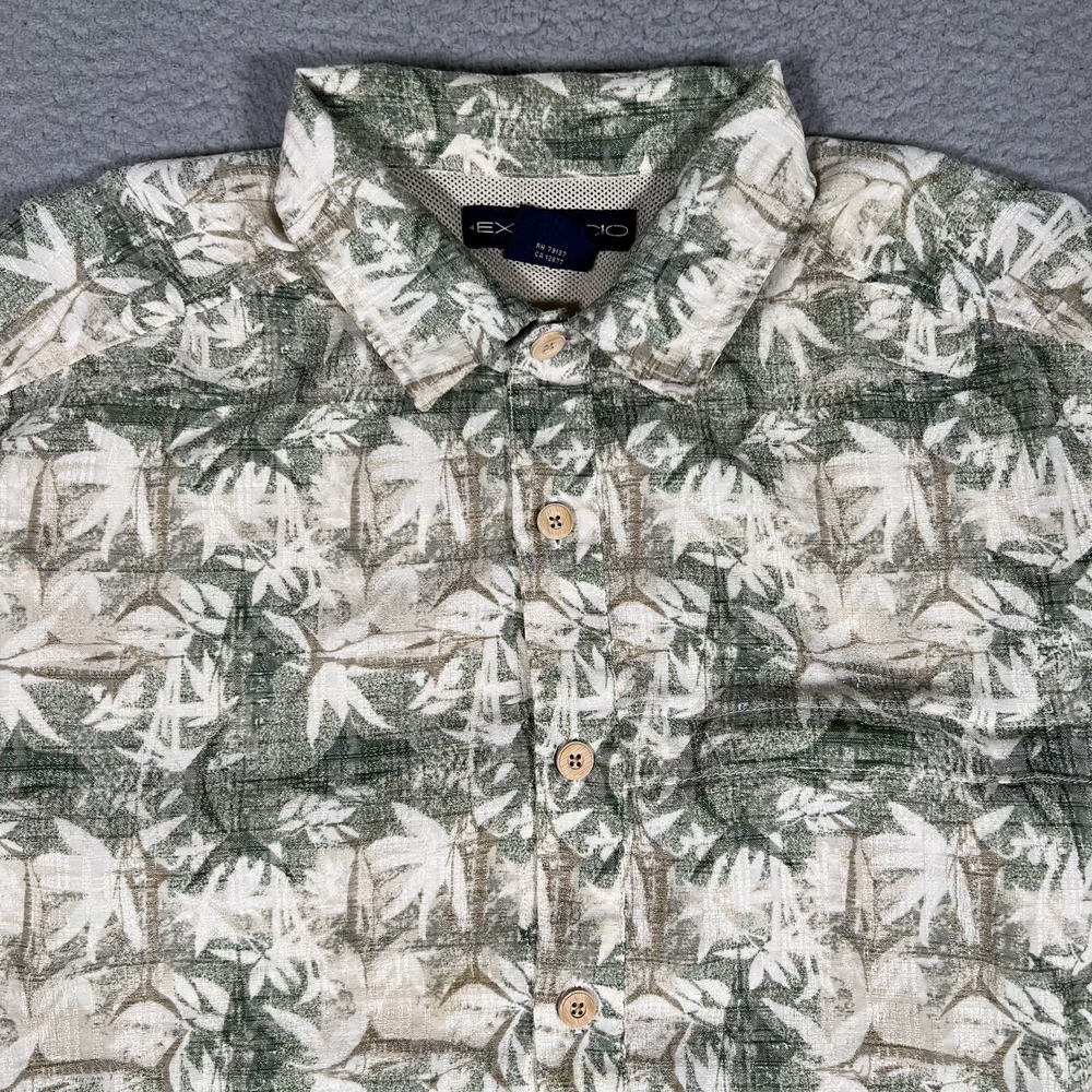 Exofficio Shirt Mens Large Floral Fishing Rayon Blend Vented Lightweight Logo